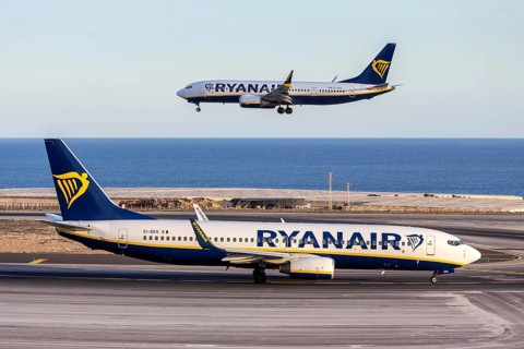 Ryanair Boeing 737 aircraft at Tenerife airport, Spain