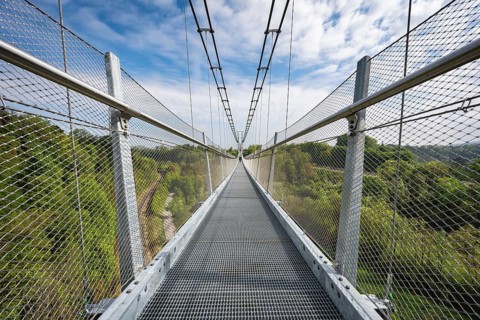 The Neckarline, a pedestrian suspension bridge up to 60 meters high with a wingspan of 606 meters