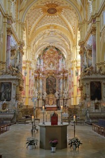 Baroque monastery church with altar, handicraft, interior view, former Cistercian abbey, monastery,
