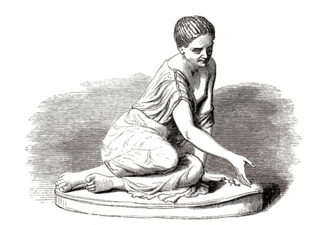 A player of the game of knucklebones, a young girl or a nymph, sitting on the ground and playing