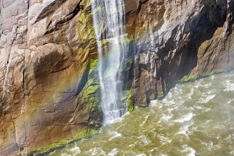 Rainbow on tips at the Orange River waterfall, Augrabies Falls National Park, North Cape, South