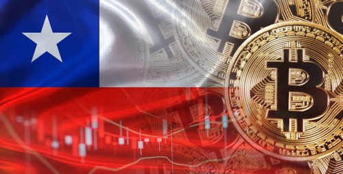 Bitcoin cryptocurrency with Chilean flag. Investors in Blockchain Technology with Chile flag