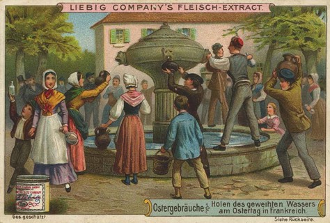 Picture series Easter traditions, fetching consecrated water on Easter Day in France, picture of