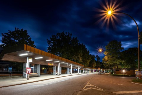 Bus station (ZOB) at Niendorf Markt underground station at blue hour, Niendorf, Eimsbüttel,