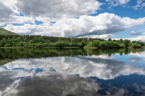 Cloud reflection in the River Glomma (Glåma), Alvdal, Hedmark, Innlandet, Norway, June 2026