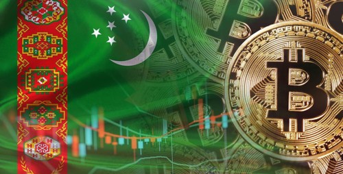 Bitcoin cryptocurrency with Turkmen flag. Investors in Blockchain Technology with Turkmenistan flag