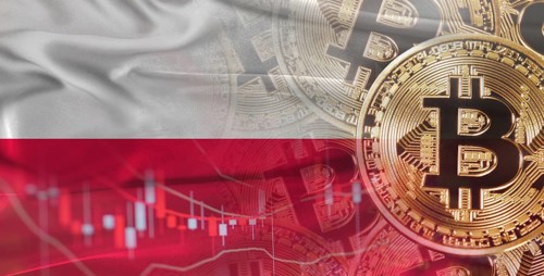 Bitcoin cryptocurrency with Poland flag, Investors in Blockchain Technology. Polish flag with