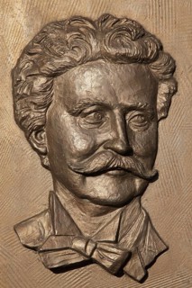Memorial and relief to composer and waltz king Johann Strauss, head, Rosenpark, Coburg, Upper