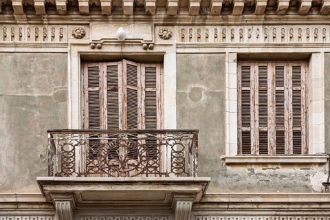 Old house facade with balcony, Limassol, Cyprus