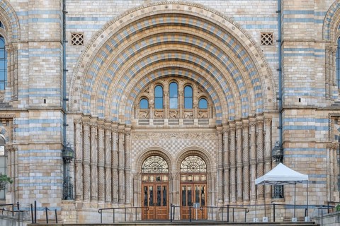 Entrance, Natural History Museum or Natural History Museum façade, built in 1860 in