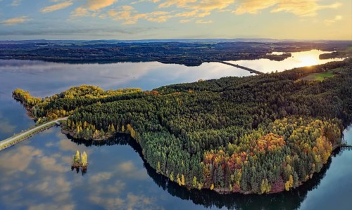 Aerial view, natural paradise Brombachsee, peninsula between Igelsbach Lake and back Großer