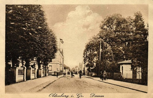 Historical postcard showing the dam in Oldenburg in Holstein, Schleswig-Holstein, Germany,