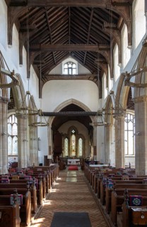 View from nave to chancel inside village parish church of Saint Mary Magdalene, Debenham, Suffolk,