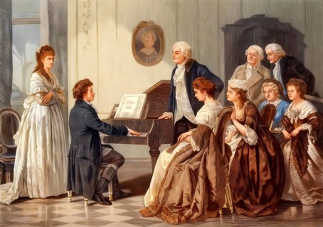 Ludwig van Beethoven and Wolfgang Amadeus Mozart, digitally edited based on a painting by August