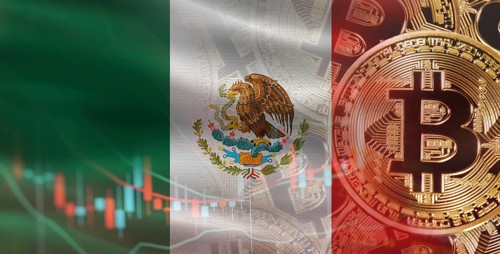Bitcoin cryptocurrency with Mexican flag. Investors in Blockchain Technology with Mexico flag