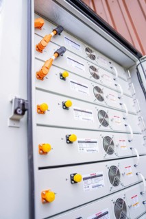 Control cabinet with fans and switches in a technical environment, Goodwe battery energy storage on