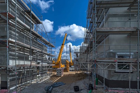 Construction of residential buildings with prefabricated concrete slabs, concrete construction,