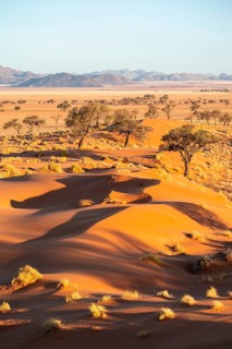 Evening atmosphere, sand dunes, landscape in the NamibRand Nature Reserve, Naukluft Mountains in