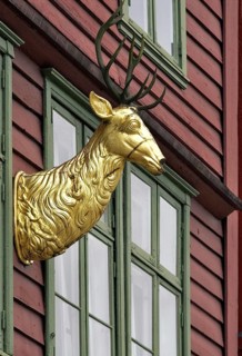 Tavern sign, Zum goldenen Hirschen, Goldener Deer, Bergen, Norway