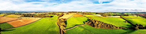 Colours of Devon Farms and Fields over Berry Pomeroy from a drone, Totnes, England, United Kingdom