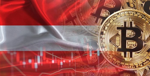 Bitcoin cryptocurrency with Austria flag, Investors in Blockchain Technology. Austrian flag with