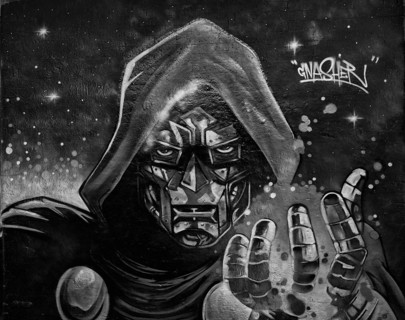The Witcher, legal, temporary graffiti in the graffiti tunnel, Leake Street Arches, black and