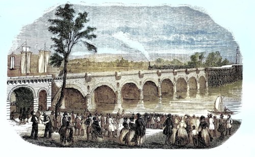 Viaduct of Vierzon, Pont de Vierzon, in the French city of Orléans, 1847, France. Long brick arched