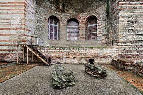 Remains of the Roman thermal baths, Thermes de Constantin, Arles, Camargue, southern France,