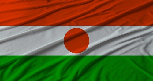 Niger flag waving. Flag of Niger with cloth texture