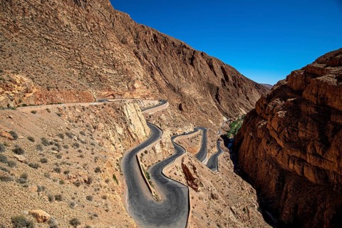 Spectacular serpentine road in the Dade Gorge, Dade Valley, rocky landscape, High Atlas, Maghreb,