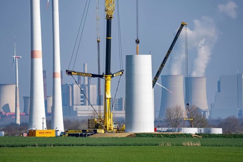 Construction site of the new Bedburg 3 wind farm, on recultivated open-cast mining site, 9 wind
