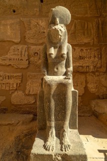 Statue of the lion goddess Sekhmet in the mortuary temple of Ramesses III in Medinet Habu, West