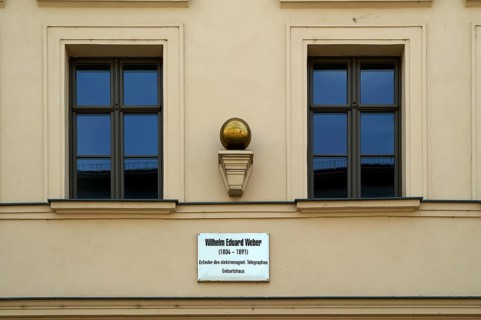 Memorial plaque, sign on birthplace and home of Wilhelm Eduard Weber, inventor of the