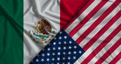 Bilateral relations between Mexico and United States. Flag of Mexico and United States