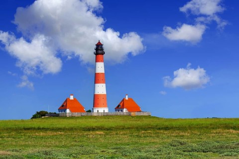 Westerhever lighthouse, Westerheversand, Schleswig-Holstein, Germany's most beautiful lighthouse,
