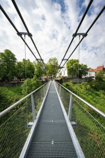 The Neckarline, a pedestrian suspension bridge up to 60 meters high with a wingspan of 606 meters