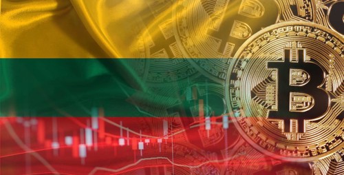Bitcoin cryptocurrency with Lithuanian flag. Investors in Blockchain Technology with Lithuania flag