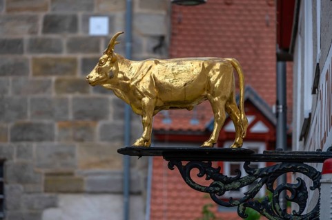 Golden ox figure, nose sign from Gasthaus Goldener Ochse, Markt 16, Altdorf, Middle Franconia,