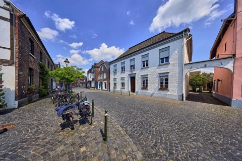 Old town, historic city center, half-timbered house, historic buildings, street, barrier bollard,