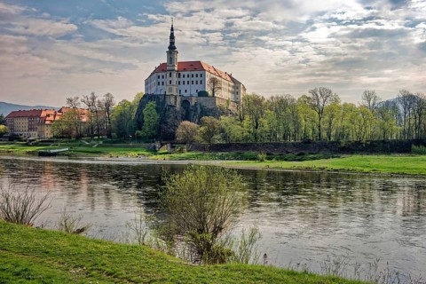 Decín Castle, Tetschner Castle on the Elbe, Morgenstimmung, Decin, Dechen, Bohemia, Czech Republic,