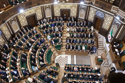 Damascus, Syria - July 12, 2026: Members of Syria's newly formed People's Assembly attend the