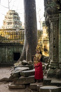 Young woman dressed as a temple dancer, Apsara, Ta Prohm, Angkor Wat, Angkor, UNESCO World Heritage