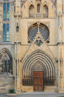 Church of the Assumption of Mary or Notre Dame de l'Assomption, entrance portal, Rouffach,