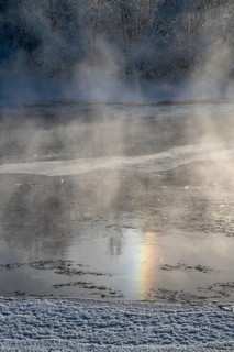 Fog over the freezing river Glomma (Glåma), Alvdal, Hedmark, Innlandet, Norway, February 2026