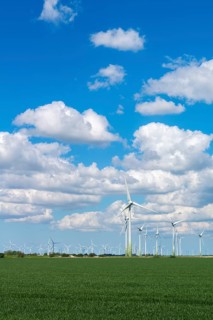 Wind turbines in the Reußenköge Bürgerwindpark, North Frisia, clean energy, power generation,