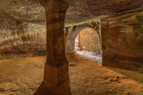 Interior of the Dahner castle group carved into the rock, consisting of the castles Altdahn,