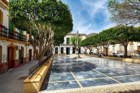Picturesque Plaza La Glorieta with Town Hall, City Center, Villa de Nijar, Almeria, Andalucia,