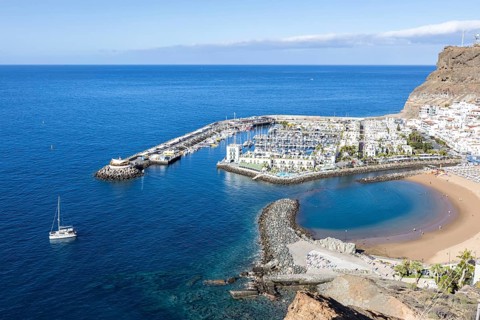 Puerto de Mogan in Gran Canaria from above Sea holidays Beach Marina trip in Puerto de Mogán, Spain