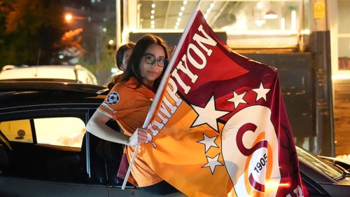 Thousands of Galatasaray fans gather in the streets to celebrate the club winning the Turkish Super