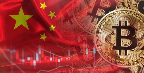 Bitcoin cryptocurrency with China flag, Investors in Blockchain Technology. Chinese flag with